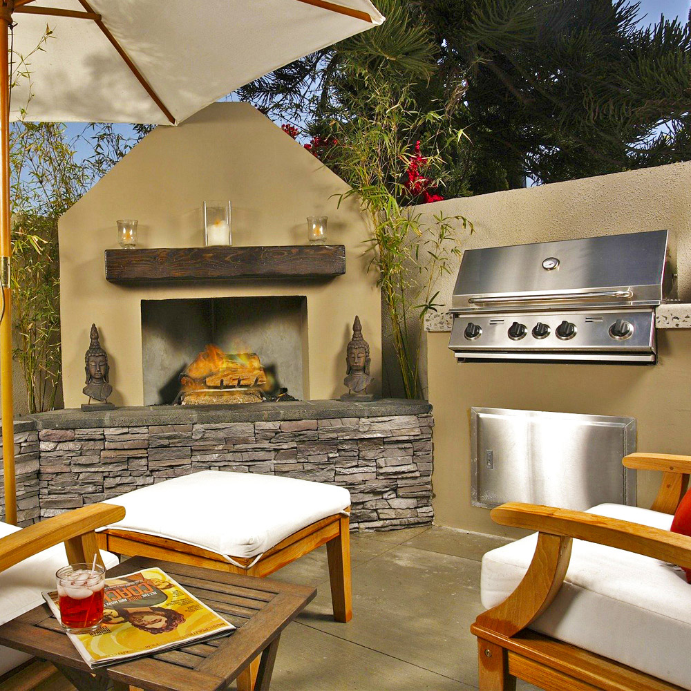 Outdoor kitchen with fireplace