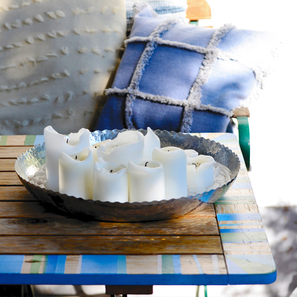 Outdoor living room with candles